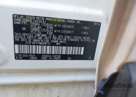 2022 Toyota Rav4 Le z USA, uszkodzony, nr VIN 2T3F1RFV1NW308747